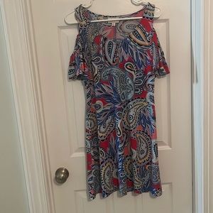 Colorful cold shoulder flutter sleeve dress size small